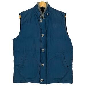 Lucky Brand Puffer Vest Button Zip Sleeveless Jacket Blue Fleece Lined - L